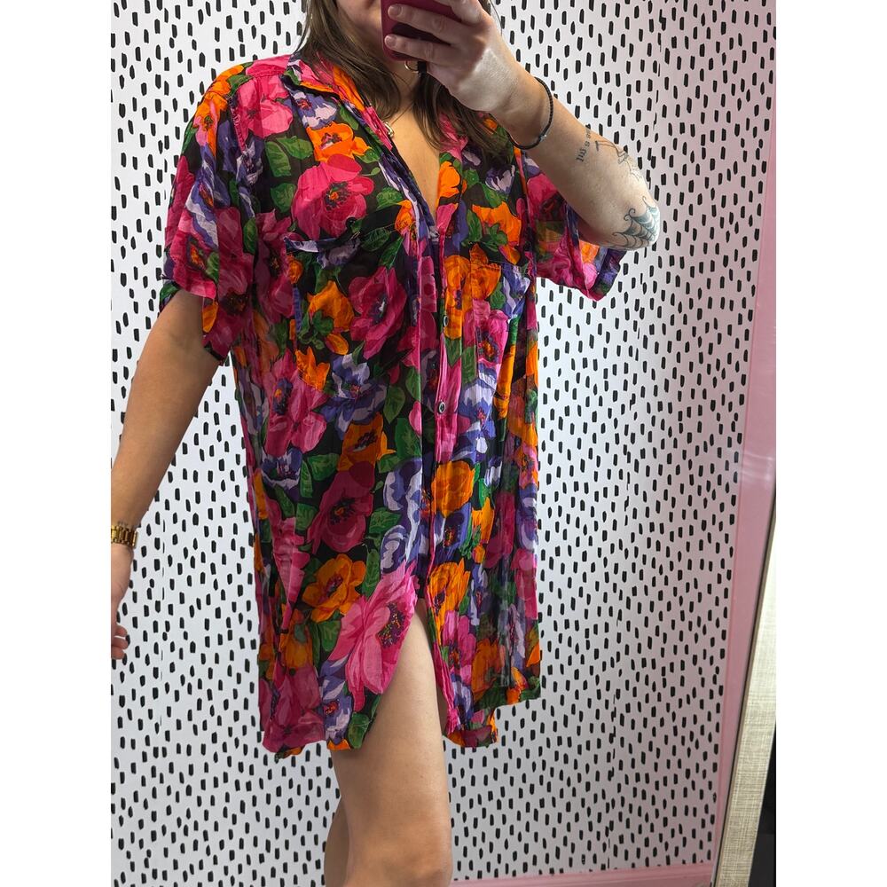 Sita 1980s SHORT SLEEVE BUTTON DOWN 100% cotton FLORAL PRINT SHIRT